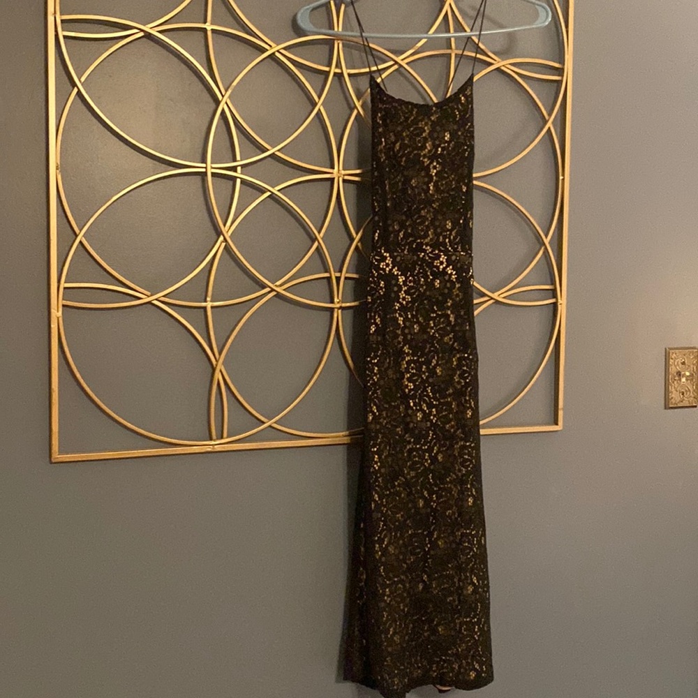 Sexy black and cream lace backless dress